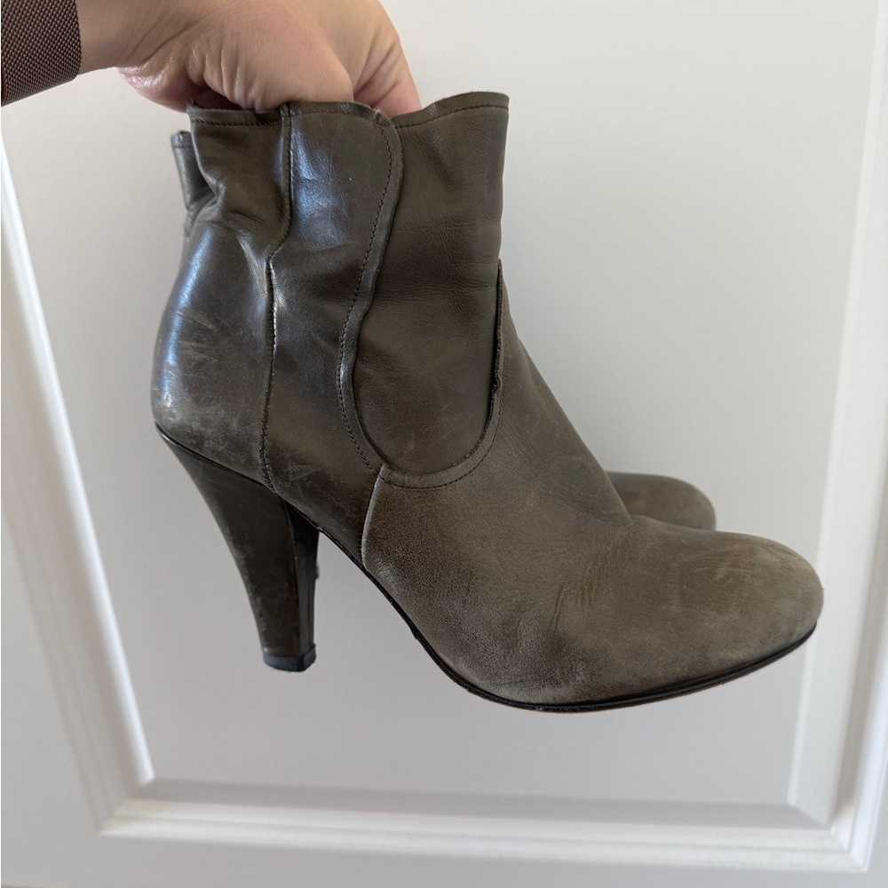 Jigsaw Olive Green Leather Ankle Boots | Minimalist Neutral Fall Booties